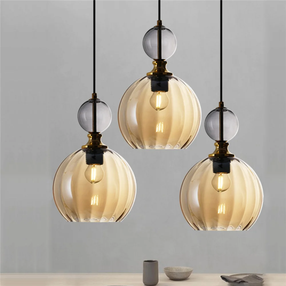 Imagem -03 - Nordic Stained Glass Ball Led Pendant Lights Loft Decor Acessório de Cozinha House Art Suspensão Luminária Design Dropshipping E27