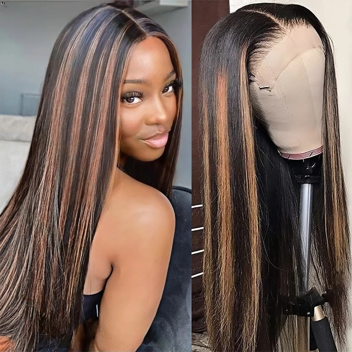 1B/30 highlight Wig Human Hair 13x4 Bone Straight Lace Front Wig Human Hair Ombre Brown Colored Human Hair Wigs Pre Plucked