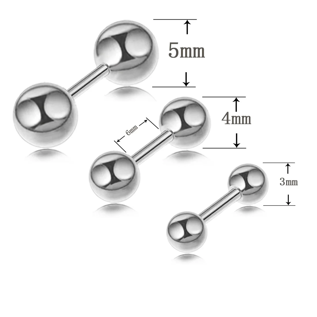 WKOUD 1Pair Medical Titanium Steel Stud Earring Small Ball Screws Small Earrings Male Ear Bone Nail Lip Piercing Body Jewelry