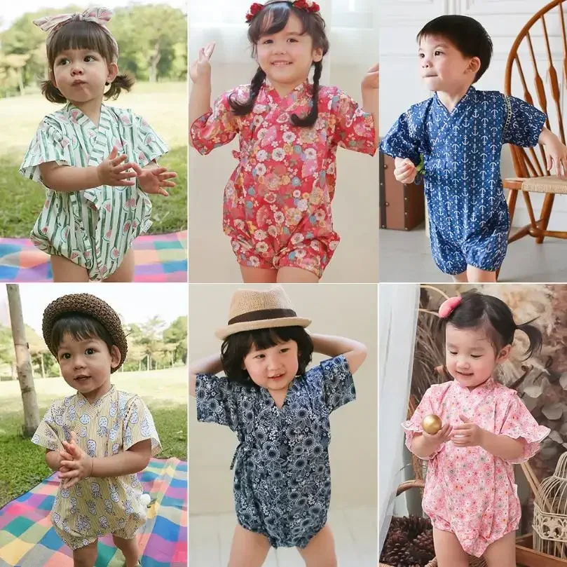 Kimono Baby Clothes Japanese Style Kids Clothes Girls Romper Retro Bathrobe Uniform Clothes Infants Print Costume Unisex Y531