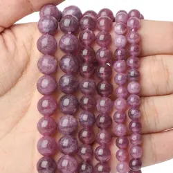 Round Lepidolite Beads Natural Stone Beads Purple Jade Loose Beads for Jewerly Making DIY Bracelet Accessories 15'' 6 8 10mm