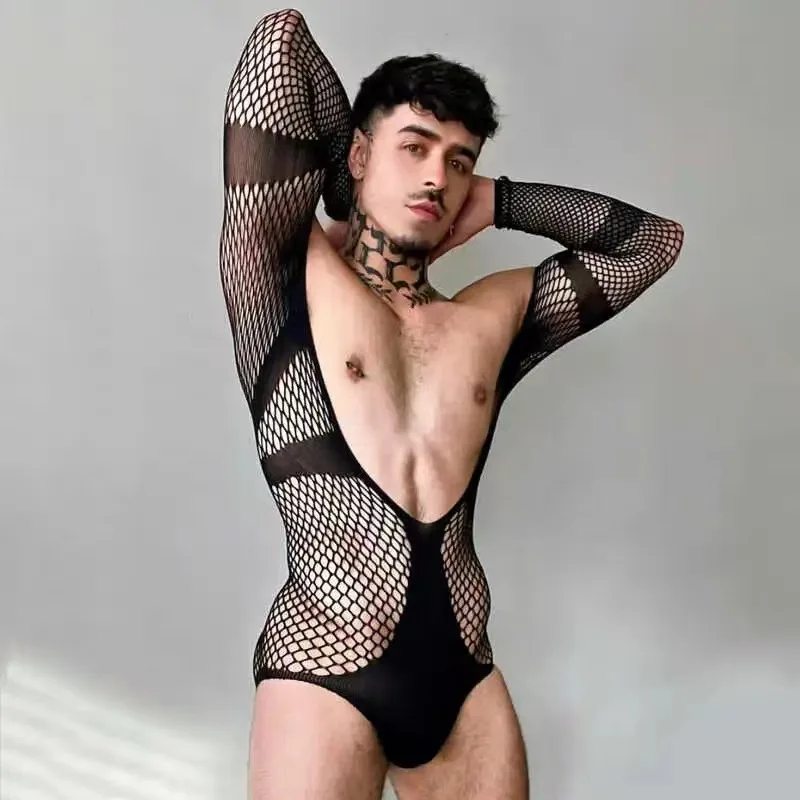 Long Sleeves Men Sexy Costume Lingerie Briefs Underwear Men Bodysuit And Corset Lingerie for Man Exotic Gay Lingerie