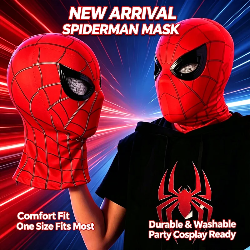 Spider-Man 1:1 Scale Mask With Moving Glowing Eyes Ring Control Cosplay Mask Toy Spiderman Mask Gift, Halloween Cosplay Props