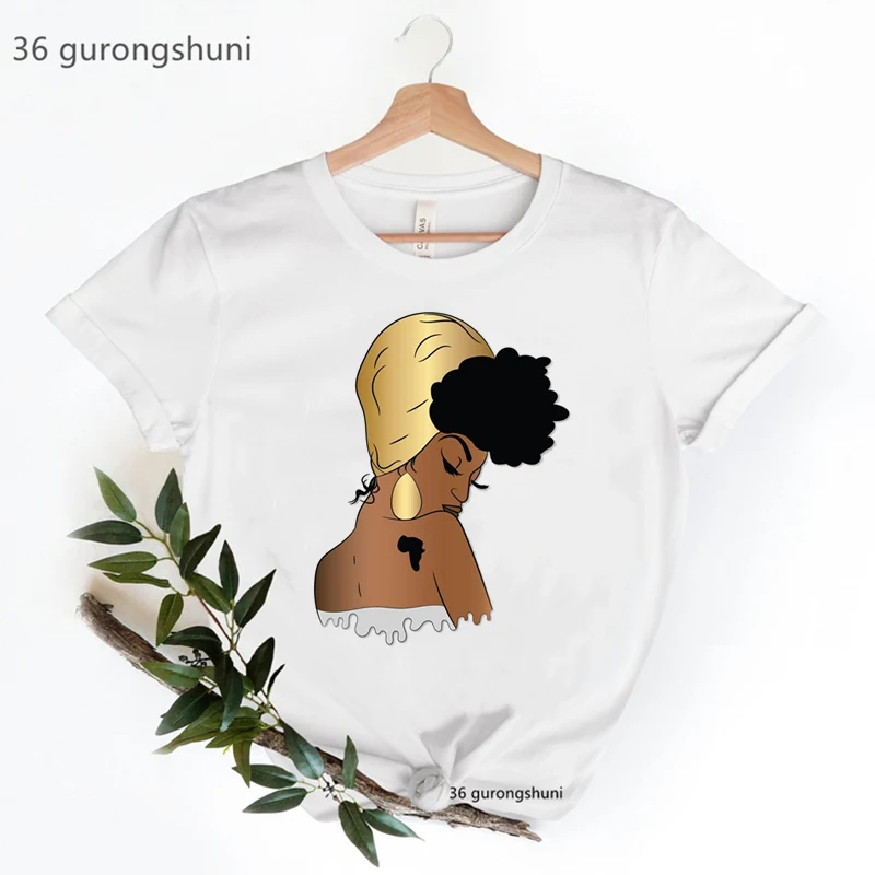 

Powerful Woman Print Tshirt Women Afro Queen Black Girls Magic T Shirt Femme Summer Fashion Melanin T-Shirt Female Streetwear