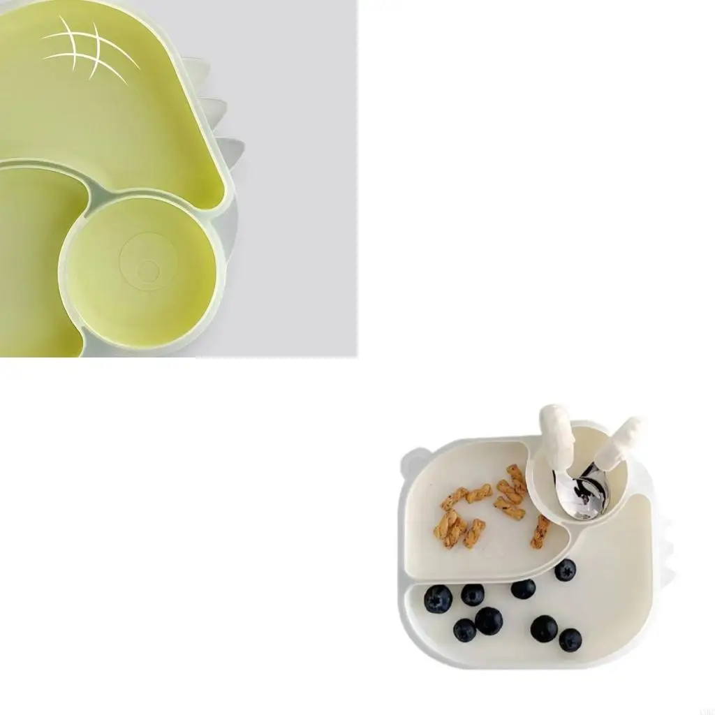 

Silicone Baby Feeding Set with Divided Suction Plate Spoon & Fork Toddlers Feeding Silicone Set Gift for Toddlers 4XBC