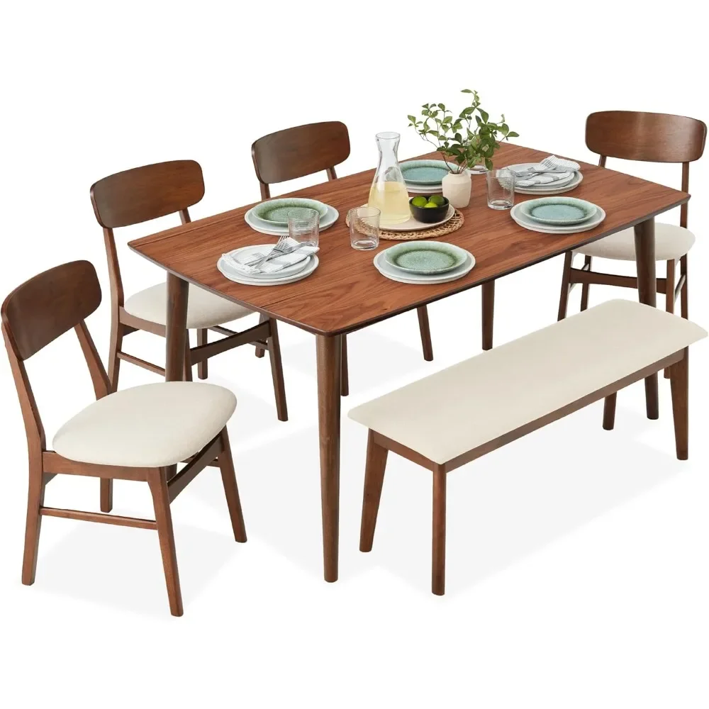 New 6-Piece Dining Set, Mid-Century Modern Wooden Table & Upholstered Chair Set for Home, Kitchen