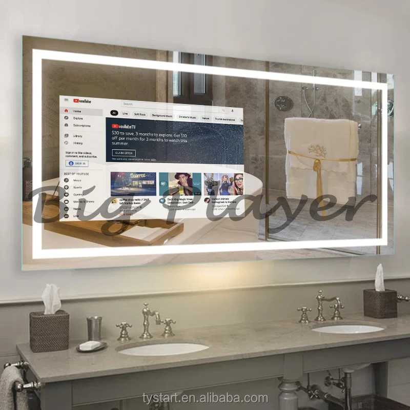 All-in-One Smart Mirror with Built-in TV - Android OS Magic Mirror with LED Lights for Home Gym and Bathroom