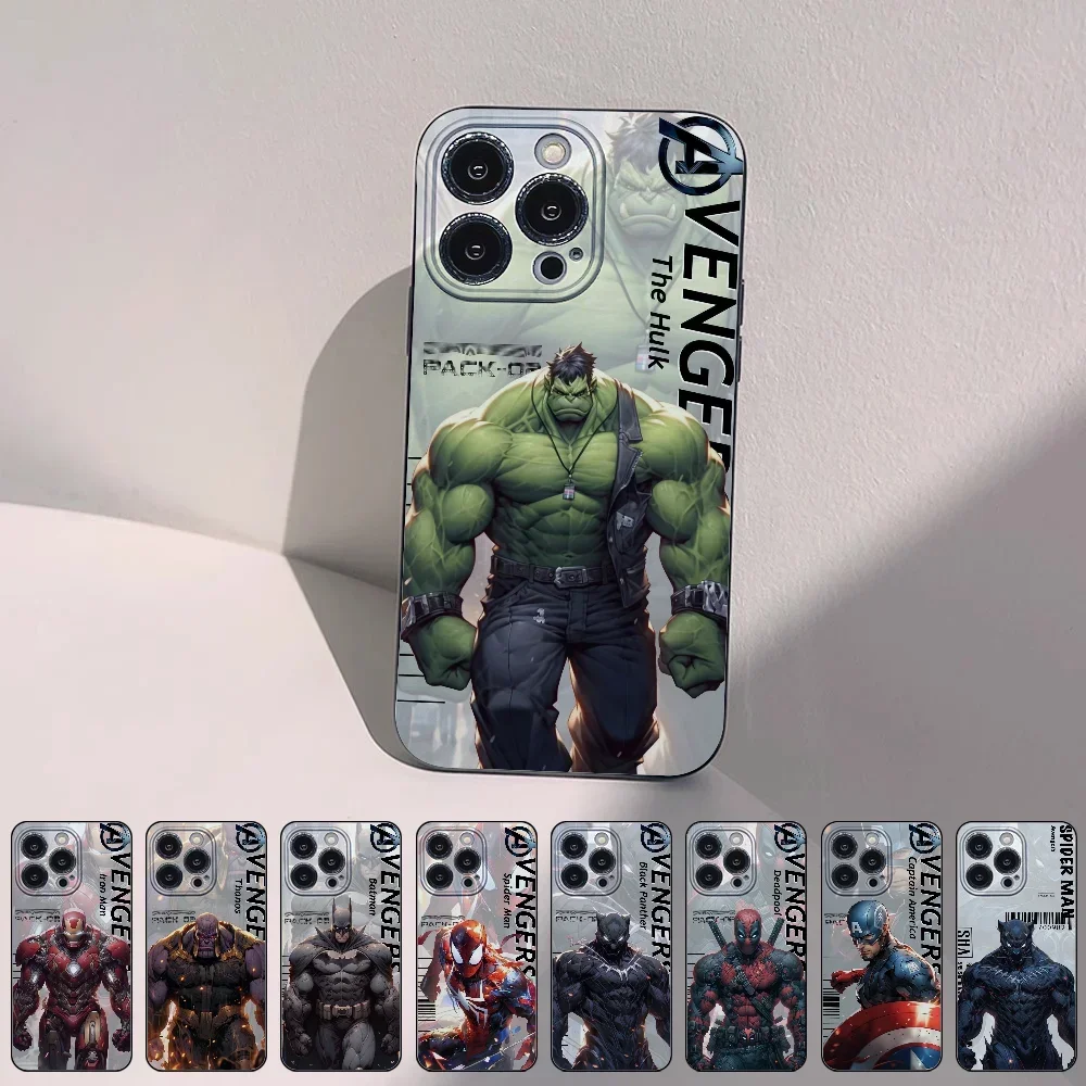 Marvel Hulk Spider Iron Man Panther Black Phone Case for iPhone 15 14 Plus 13 12 11 Pro Max X XS XR Silicone Cover Funda Shell