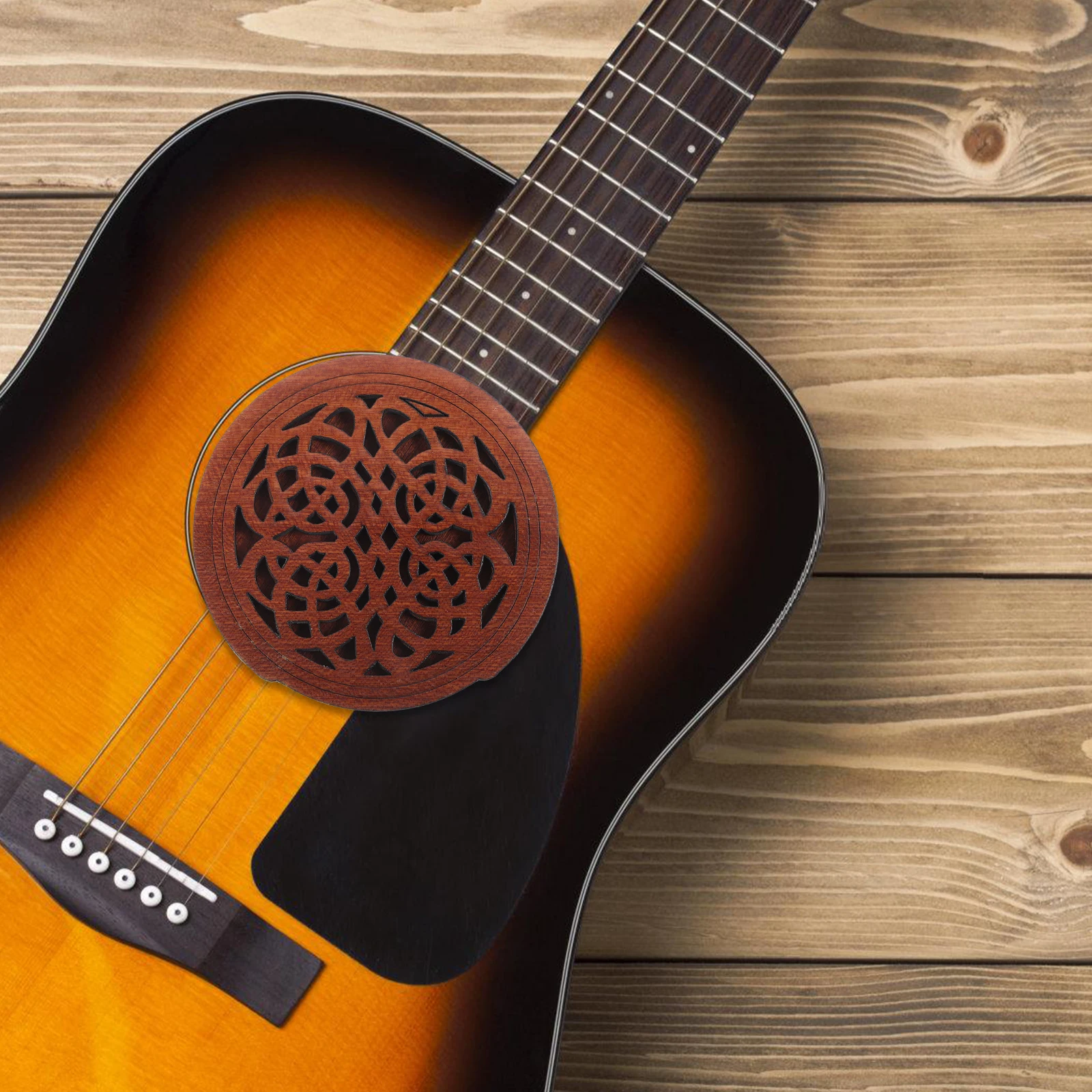 

Solid Wood Soundhole Cover Anti Feedback Hole Cap for Acoustic Electric Folk Guitar Decorative Accessory Parts Wood Carving Tone
