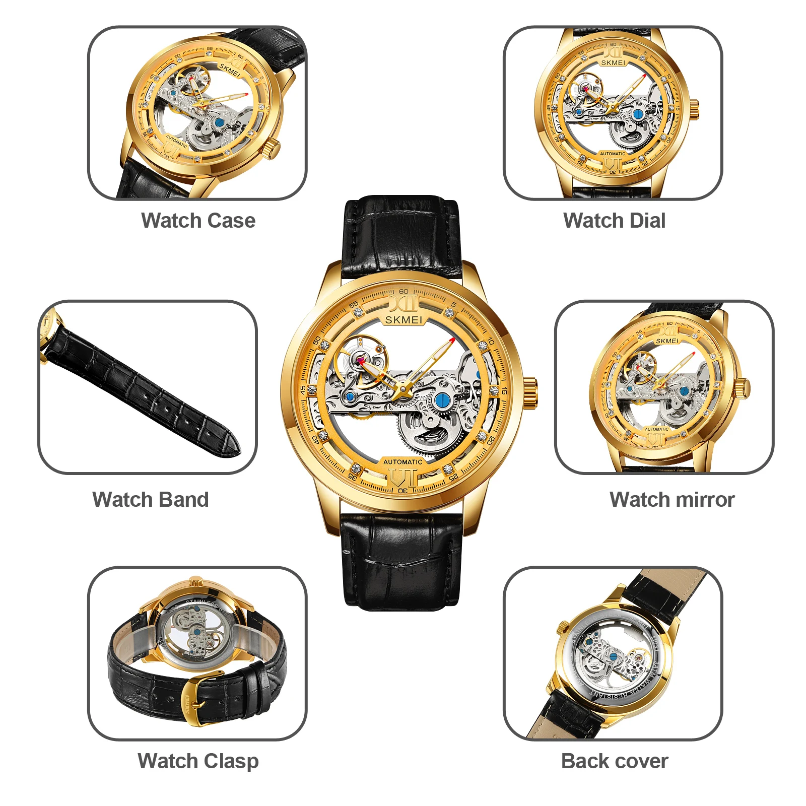 SKMEI Fashion Openwork Art Transparent Watch Three-Dimensional Creative Embossed Business Atmosphere Men's Mechanical Watch M031