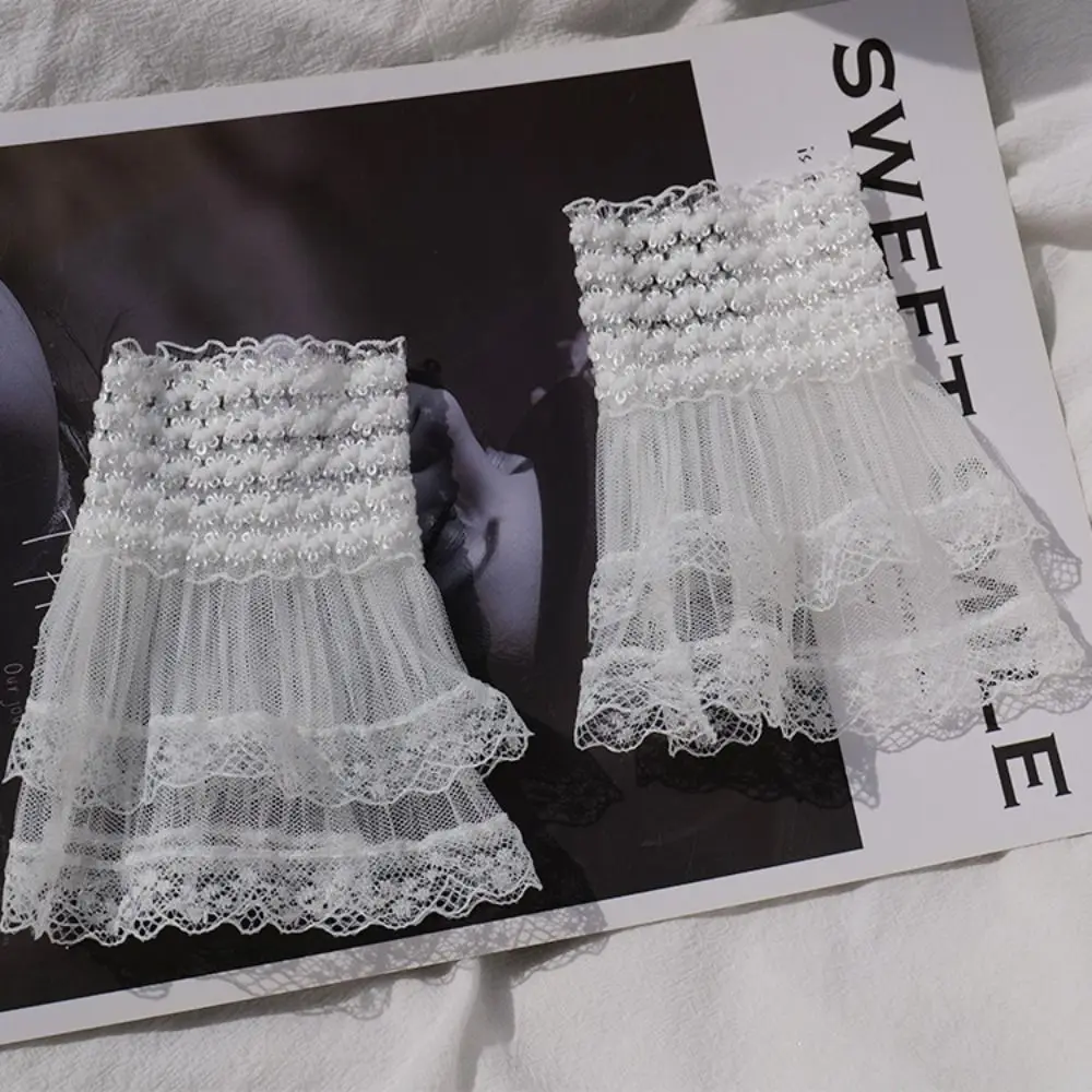 

1Pair Sun Protection Scar Cover Sweater Decorative Arm Cover Ruffles Elbow Sleeve Fake Sleeve Lace Cuffs Detachable Sleeve Cuffs
