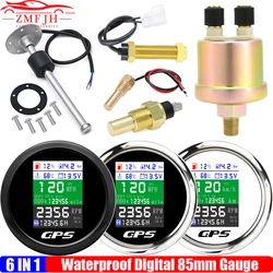 Custom 6 IN 1 Digital 85mm GPS Speedometer+Tachometer+Fuel Level Gauge+Water Temp+Oil Press+Voltage 0-190ohm Oil Level Sensor