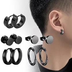 Brincos de argola de aço inoxidável para homens e mulheres, preto, unisex piercing, gótico, rua, pop, hip hop, círculo, 5 pares
