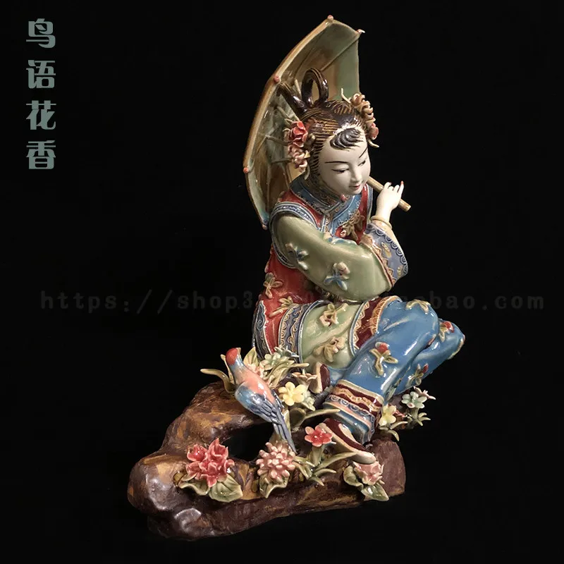 Shiwan doll handmade ceramic lady ornament handicrafts jewelry creative home entrance TV cabinet classical beautiful woman