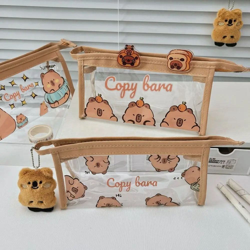 Desktop Organizer Kawaii Capybara Pencil Bag Aesthetic Cute Cartoon Pen Bag PVC Creative Stationery Bag School #5