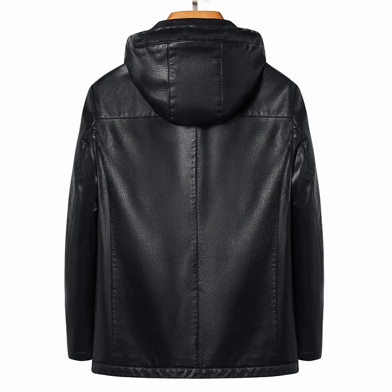 Qualität Kapuze Lederjacken Männer Biker Jacke Herbst & Winter Lederjacke Mantel männliche Mode lässig pu Ledermantel PU-015
