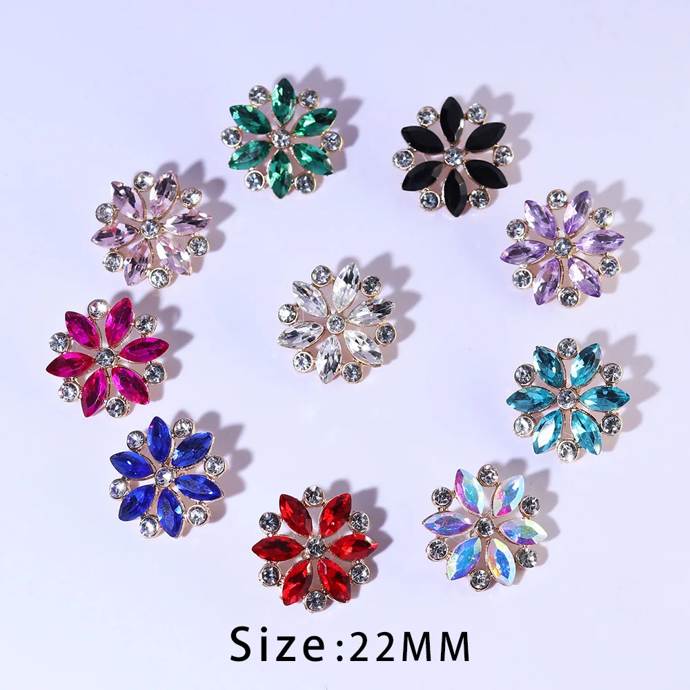 New Colors 5 PCs 22MM Flower Metal Crystal Clothing DIY Sewing Accessories Wholesale Luxury Fashion Apparel Decoration