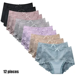 12Pcs/Lot Lace Underwear Women's Panties Transparent Seamless Antibacterial Sexy Lingeries Girls Briefs Breath Underpant Female