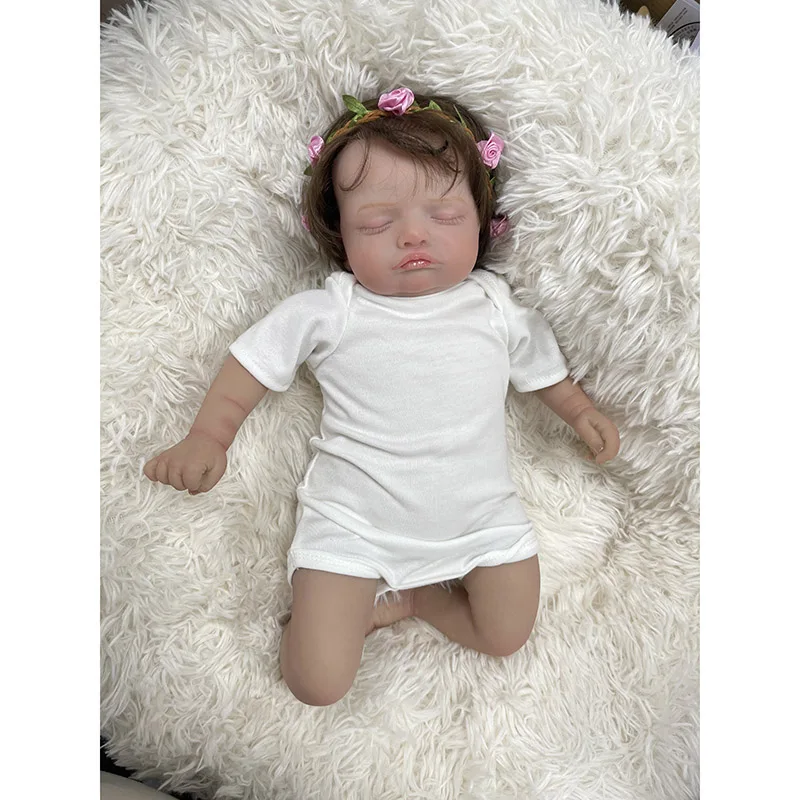 45cm Silicone Body Reborn Baby Doll Rosalie with Hand Rooted Hair Collectible Art Doll Christmas Gift