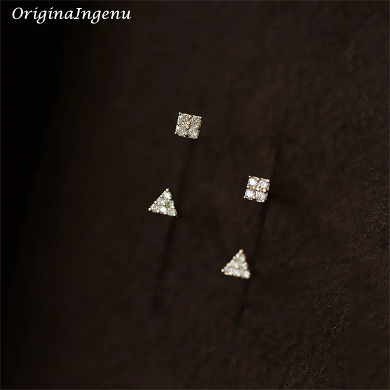 

1 Pair Solid 9K Gold Triangle Stud Earring Dainty Zircon Earrings Yellow Gold Fine Jewelry 9K Gold Hypoallergenic Women Jewelry