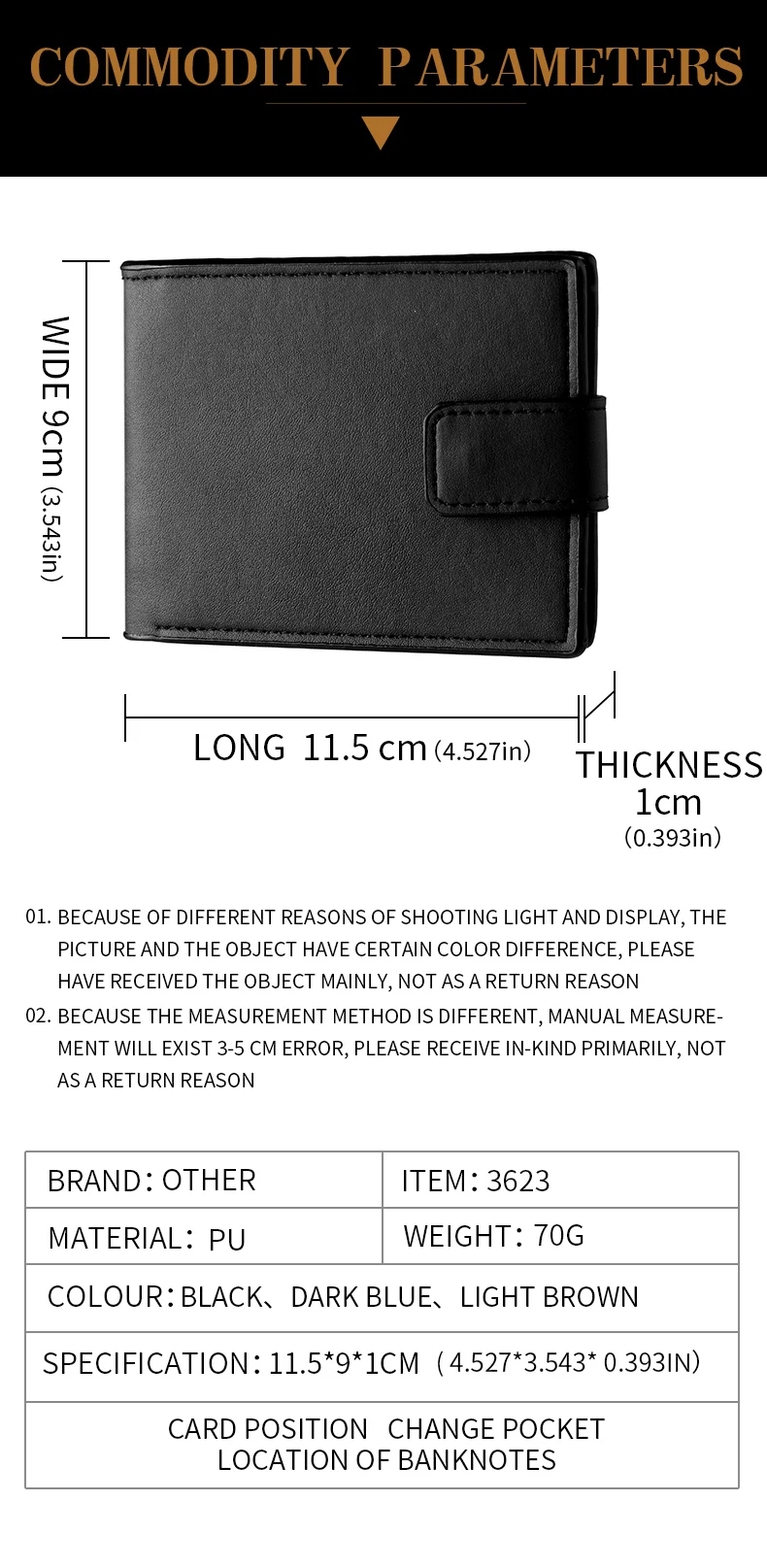 Kurze Herren-Geldbörse, lässig, Vintage, mit mehreren Kartenfächern, Münzfach und Knopfverschluss – Detail 5