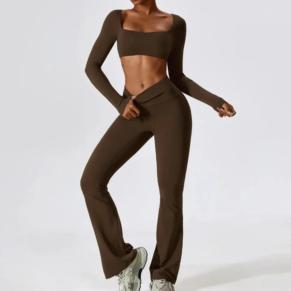 

2pcs Yoga Sets Women Seamless Sportswear Workout Clothes Athletic Wear Gym Fitness Crop Tops + Leggings Long Sleeve Sports Suits