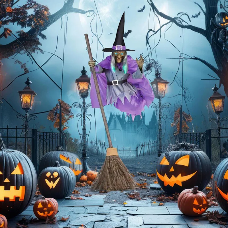 Halloween Flying Witch Outdoor Decor Spooky Flying Witch Decorations With Sounds Lights For Outdoor Yard For Garden For Indoor ﻿