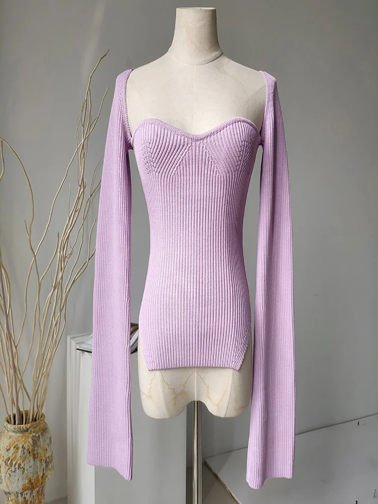 DEAT-Jersey de cuello cuadrado de Cachemira para mujer, ropa sexy de cintura alta elástica, mangas completas, Otoño, nuevo, 2024, WK080