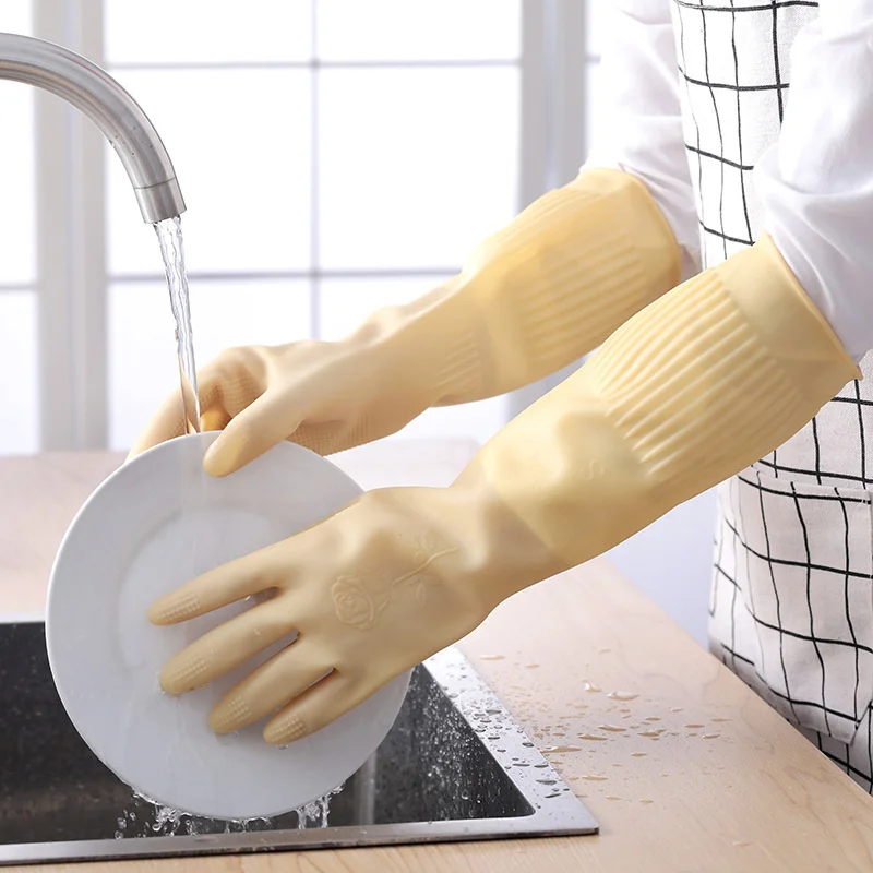 Rubber Household Cleaning Gloves Water Resistant Non Slip Abrasion Resistant for Kitchen Dishwashing and Daily Laundry