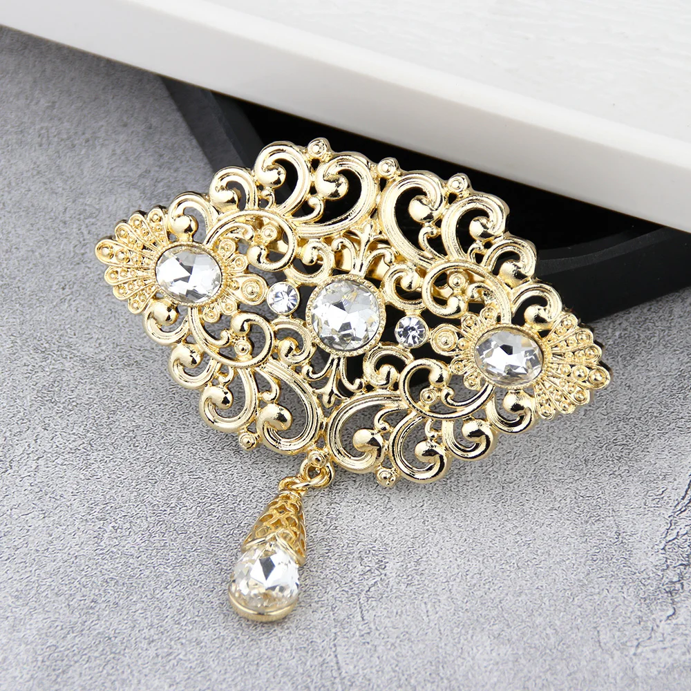 Sunspicems Fashion Arabic Flower Caftan Brooch Pins For Women 18K Gold Color Morocco Algeria Wedding Jewelry Crystal Bijoux Gift