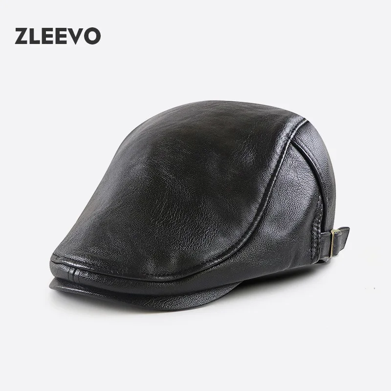 Light Board Pu Leather Advance Hats Simple All-match Men And Women Retro Peaked Cap Fashion Painter Cap Warm Composite Velvet