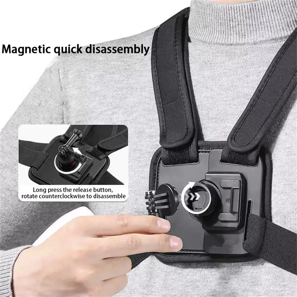 YX22 Go-Quick II Magnetic Chest Strap for Action Camera Mobile Phone 180° Tilt Quick Release Mount for Gopro Phone Sports