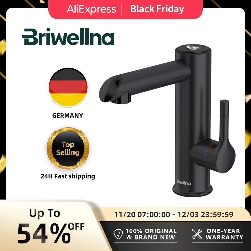 Briwellna Electric Warer Heater Faucet Stainless Steel Heating Tap For Bathroom 220V Hot Water Faucet Mini Flowing Water Heater