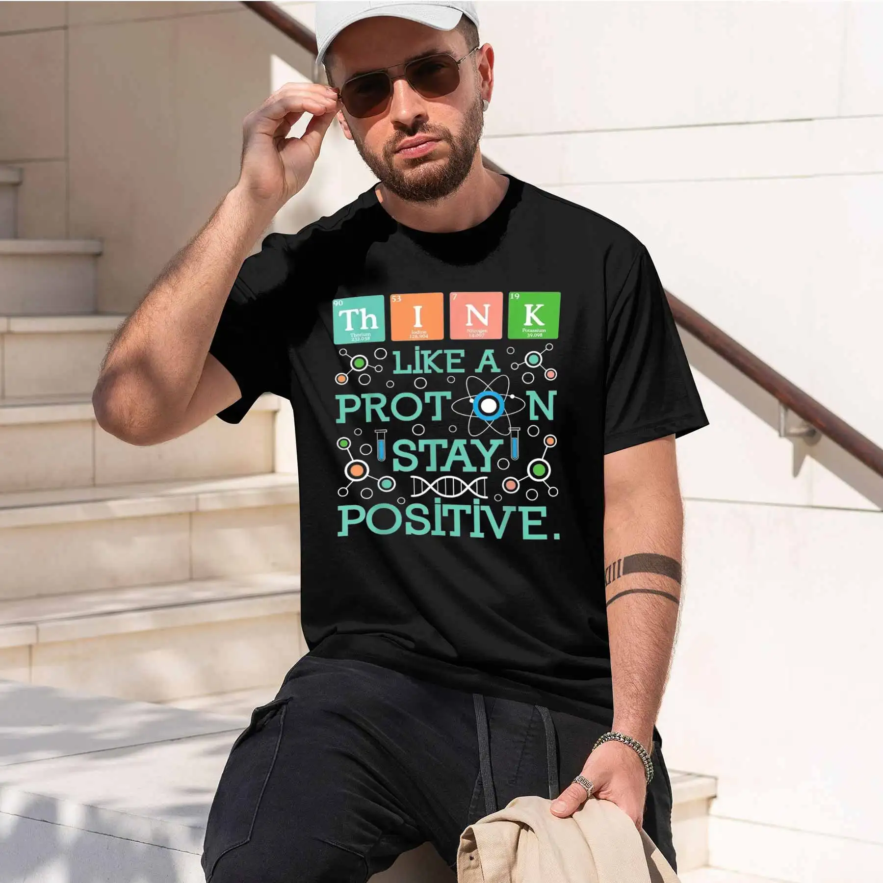 Nouveau t-shirt imprimé pour homme, motif Fun ChemicalPrint, style créatif, slogan inspirant Proton, décontracté