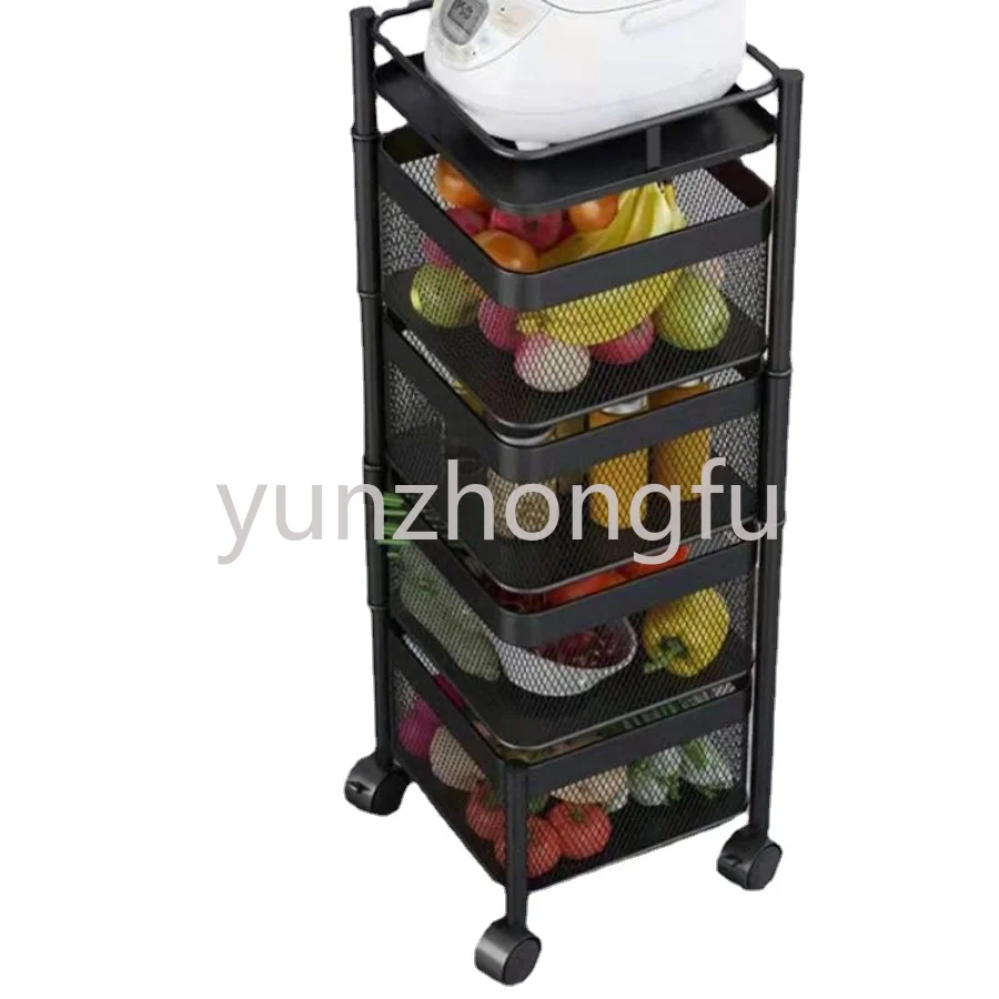 Storage Rotatable Shelf 3 4 5 Layer Rotating Practical Trolley Kitchen Square Shelf with Wheel Storage Rack