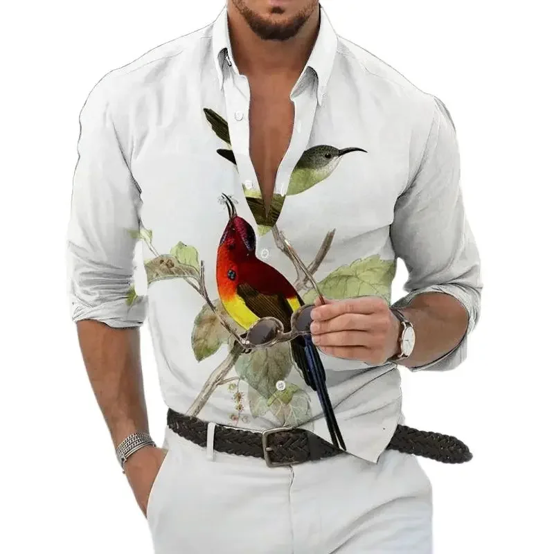 New men's 3D printed shirt with butterfly, flower, and leaf patterns