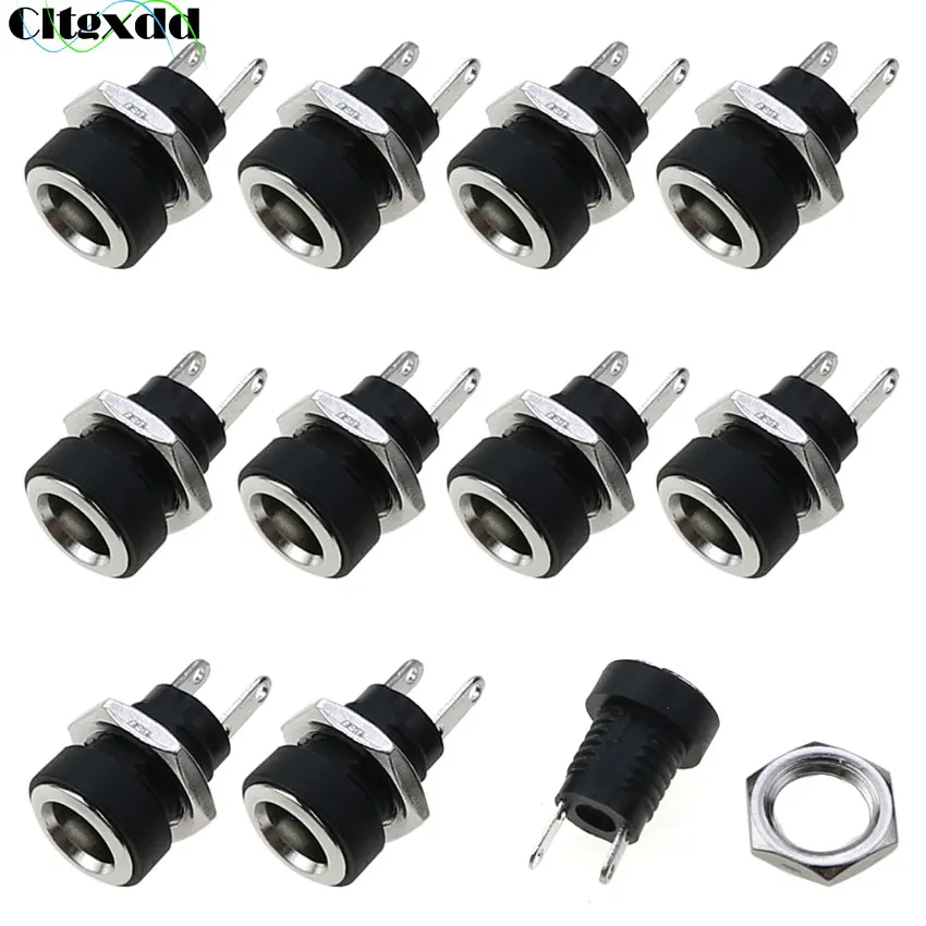 

10pcs 5.5*2.1 5.5*2.5 DC Power Supply Jack Socket Female Panel Mount Connector 5.5mm x 2.1mm 2.5mm Plug Adapter Open Hole 8MM