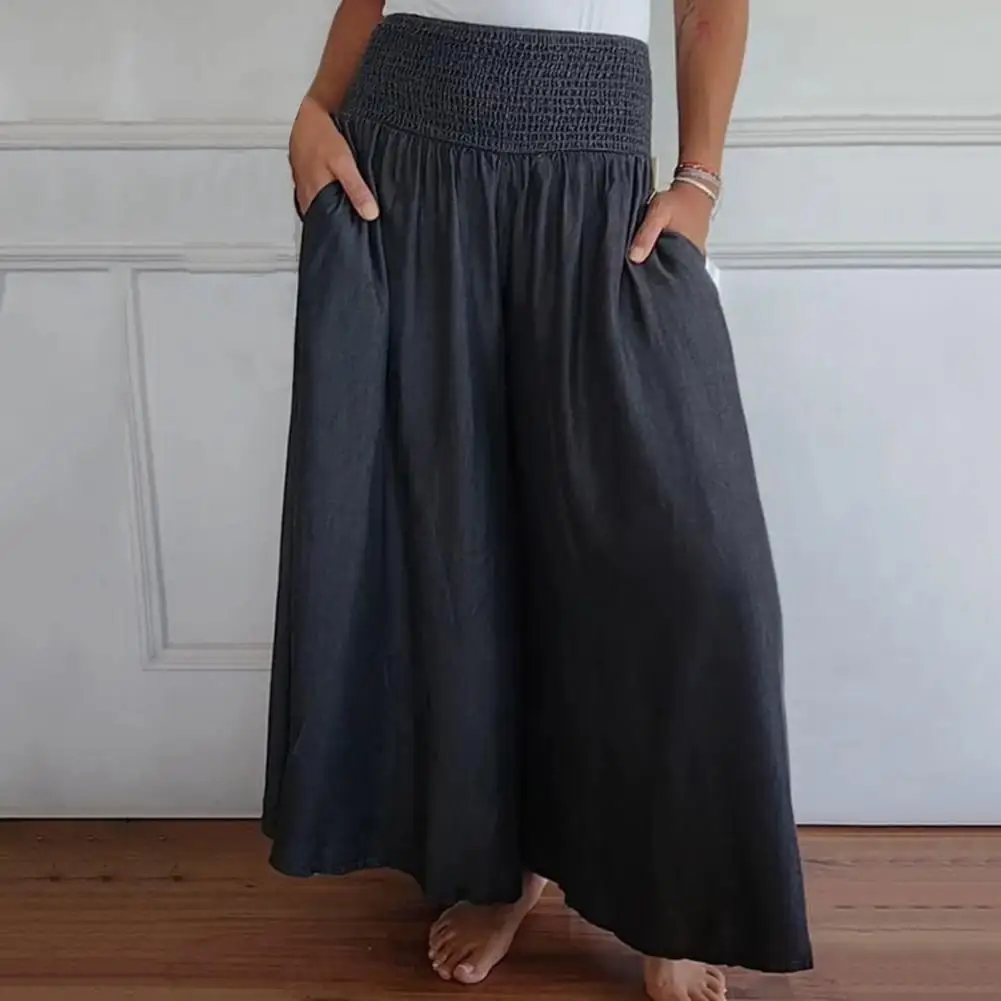 

Women Wide-leg Pants Comfortable Wide Leg Lounge Pants for Women Elastic High Waist Trousers with Pockets Straight-leg for Wear