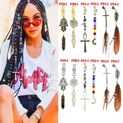 Stone Beads Crystal Feather Cross Pendant Hair Dreadlock Accessories Women Spiral Hairpin Headwear Dangle Dirty Braid Jewelry