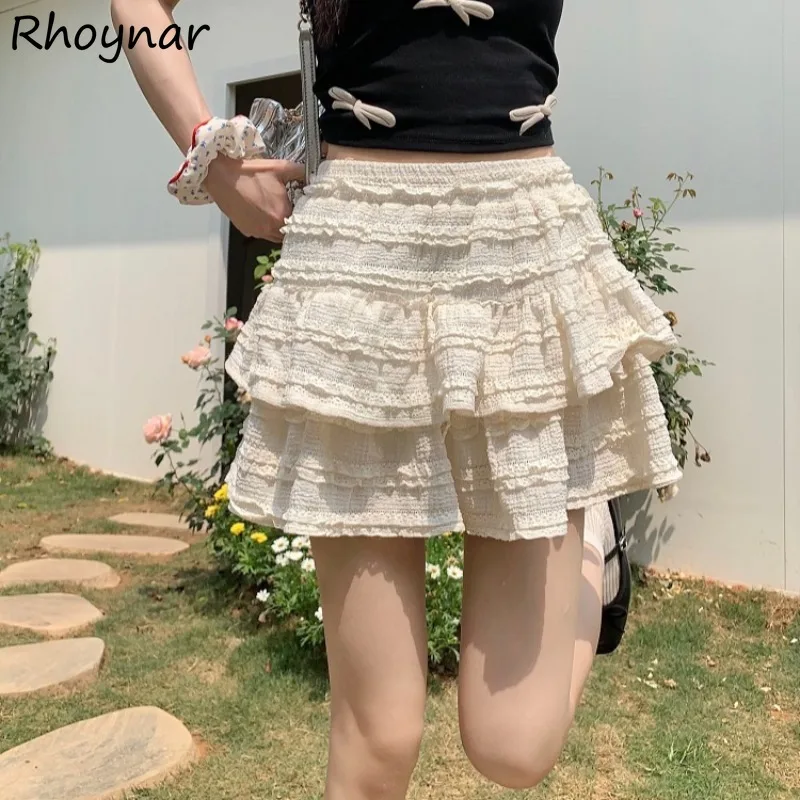 Korean Fashion Mini Skirts Women Design Fungus Elastic Waist Slimming Temperament Elegant College Lovely Princess Summer Casual