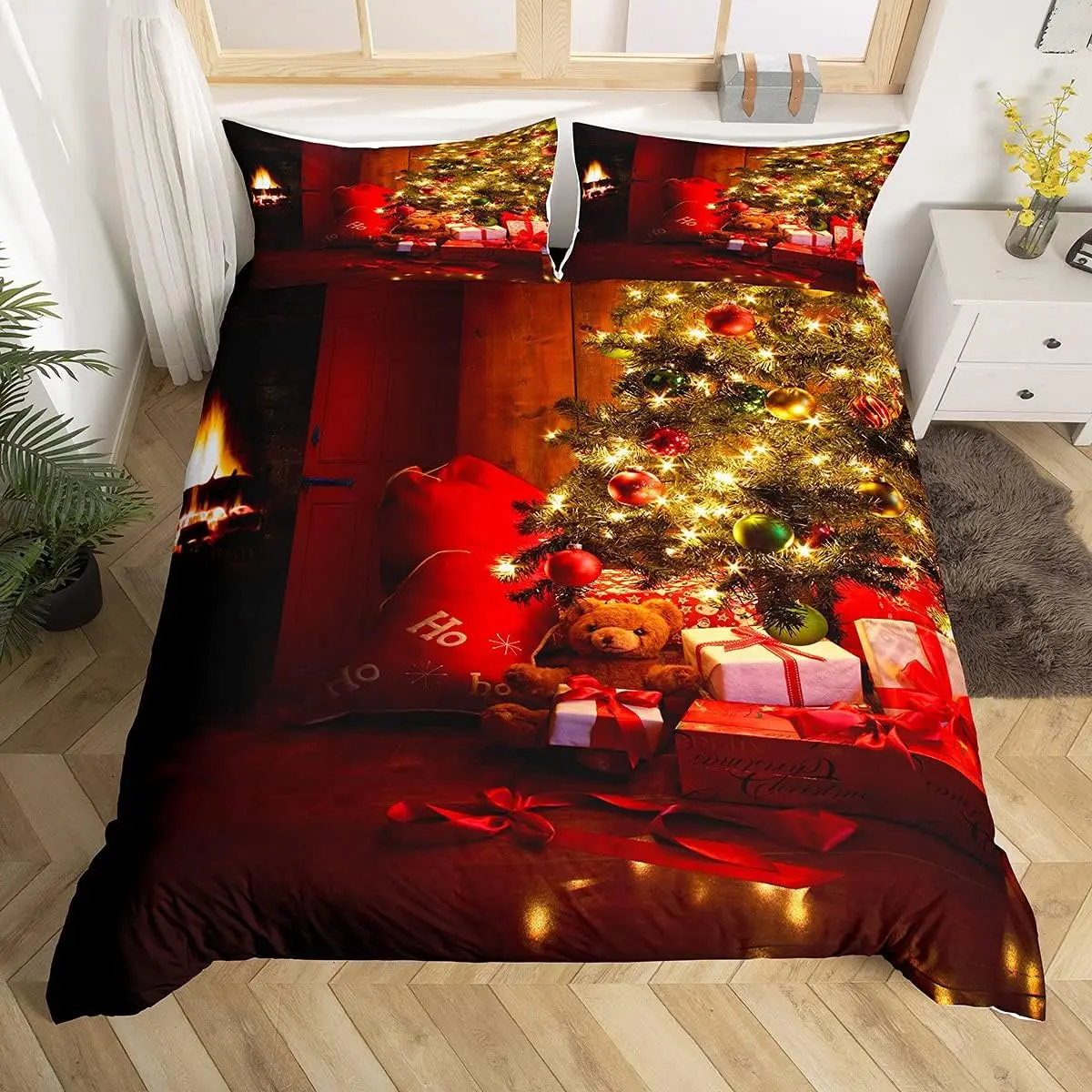 

Merry Christmas Red Duvet Cover King Size Christmas Tree Decor Decor Quilt Cover for Adult Teens Kids Gifts Soft Skin-Friendly