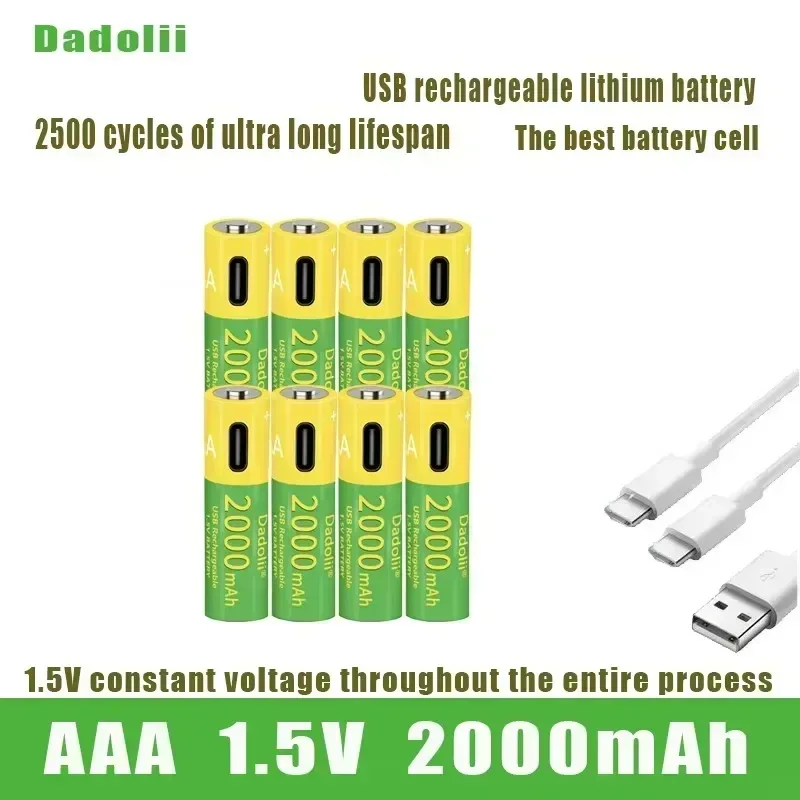

Долговечная перезаряжаемая батарея AAA 1,5 В с быстрой зарядкой через USB, 2000 мАч для мыши и игрушек