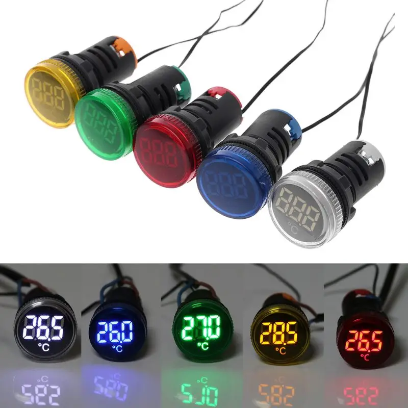 22mm -20-199 Celsius LED Digital Thermometer Indicator AC 50-380V Round Temperature Meter Detector Sensor For Cars Truck