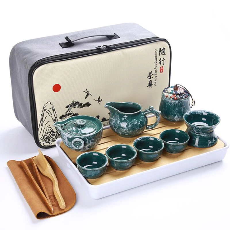 Chinese High Quality Kung Fu Tea Set Ceramic Portable Teapot Outdoor Travel Gaiwan Cups of Ceremony Teacup