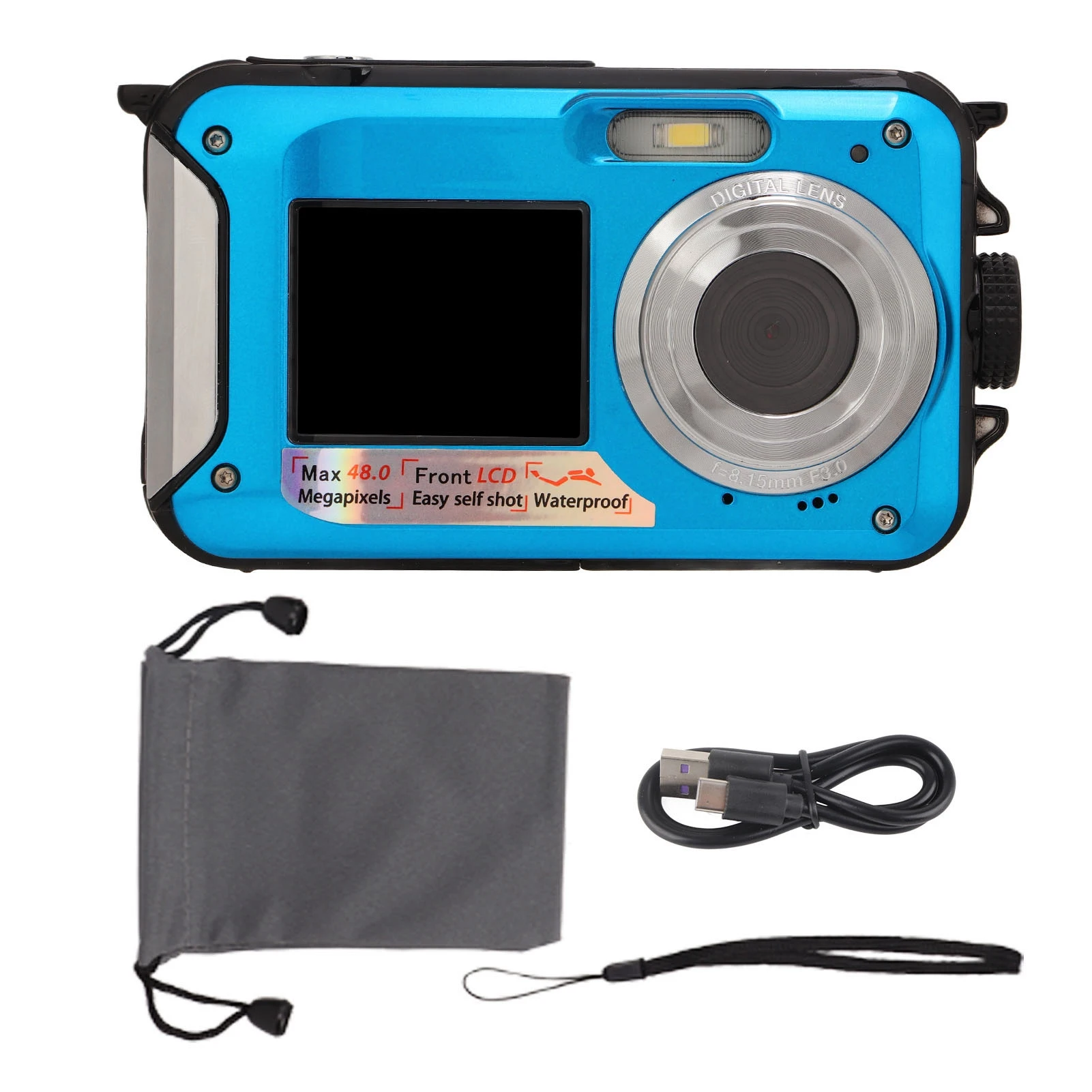 Full Hd 2.7K 48mp 10ft Waterdichte Onderwater Digitale Camera 16x Digitale Zoom Voor Achter Dubbele Schermen Waterdichte Digitale Camera