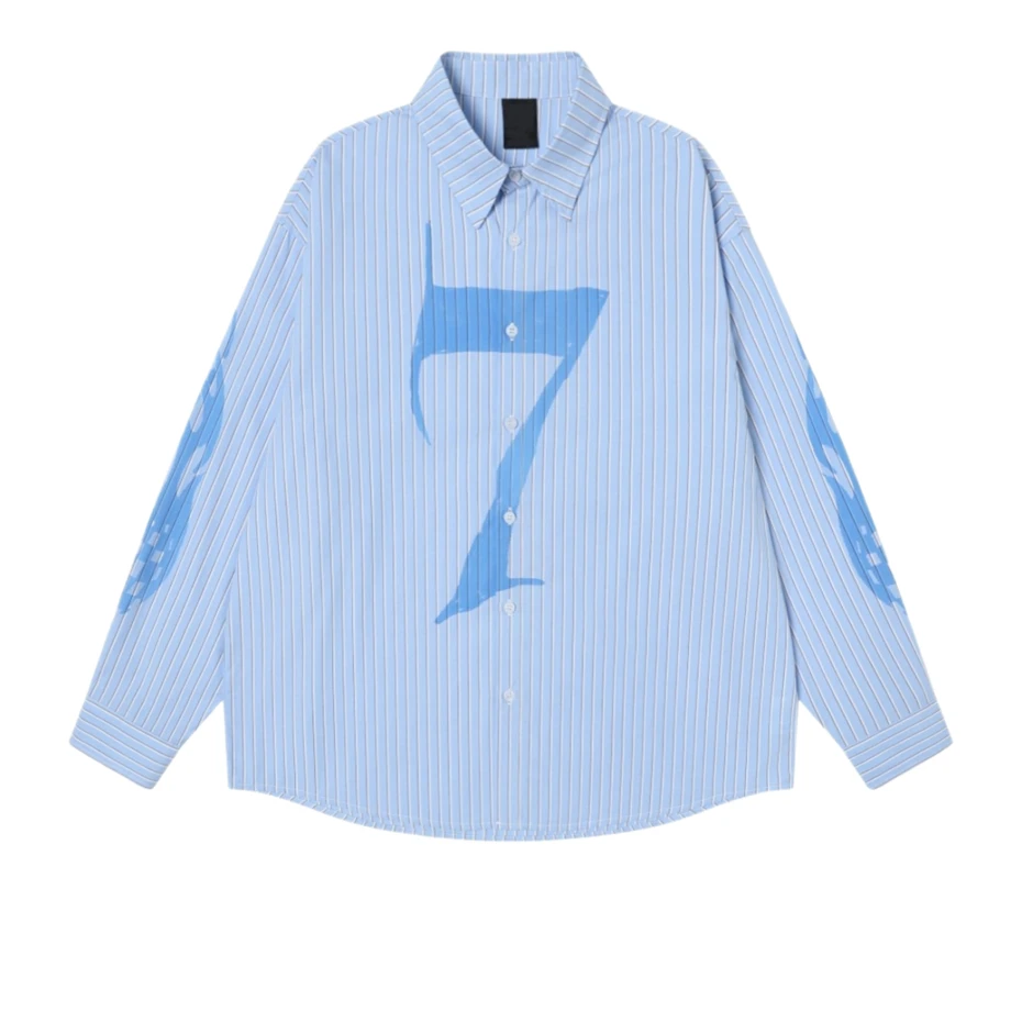 

Vintage Blue Striped Shirts Men Streetwear Hip Hop Punk Long Sleeve Shirt for Men Harajuku Print Loose Casual Blouse Coats Male