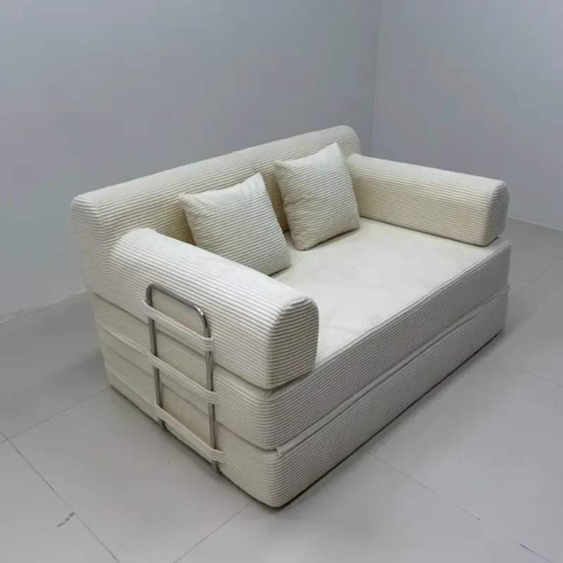 Metal Frame Fabric Folding Sofa Bed Corduroy Compression Sofa Suitable for Small Sized Living Rooms Bedrooms and Three