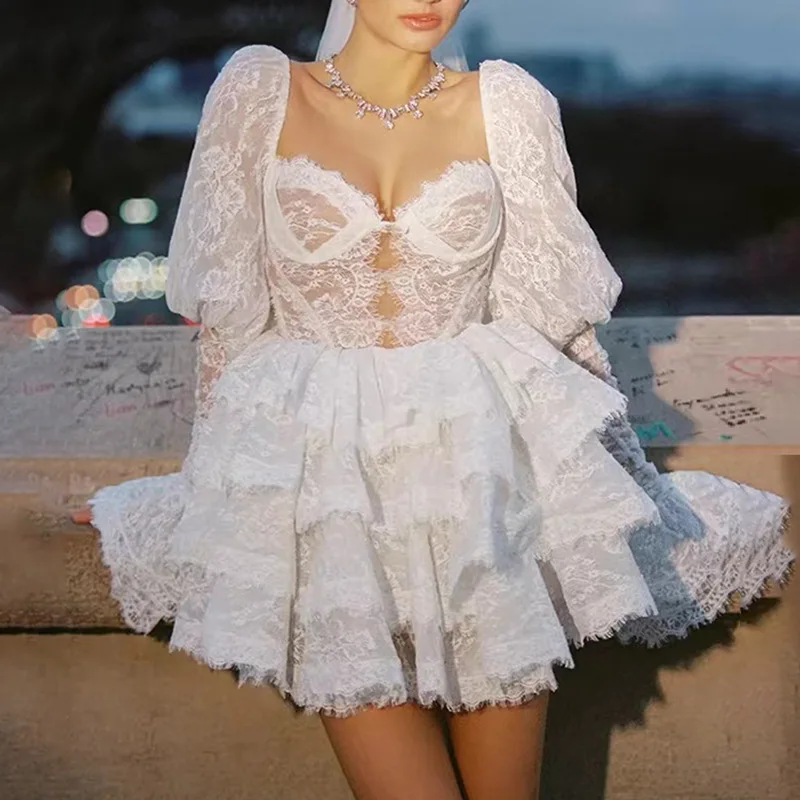 

Вечернее платье в европейском и американском светском стиле2025Летнее новое короткое платье без бретелек с пышными рукавами и вышивкой