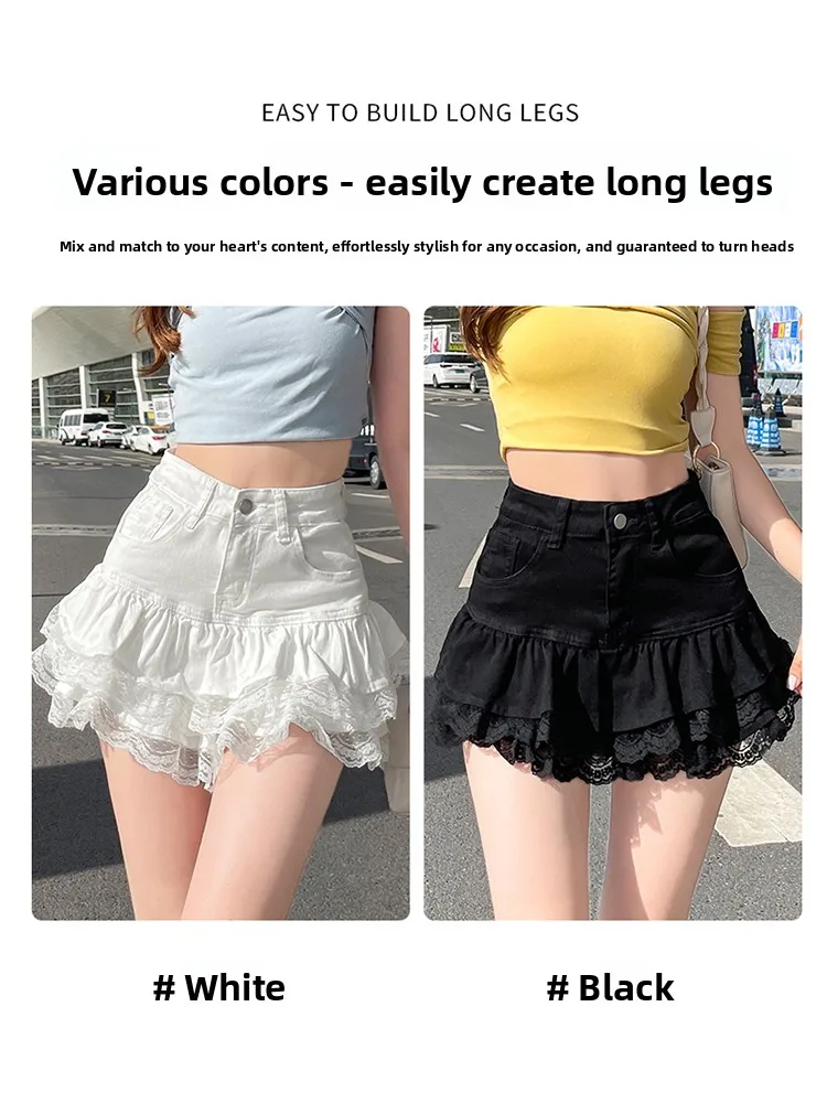 

Черная кружевная джинсовая юбка, женская юбка с высокой талией, модная сексуальная летняя Новое поступление, антилегкая хлопковая юбка трапециевидной формы