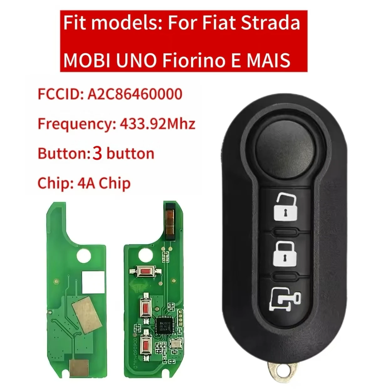 Chiave telecomando ribaltabile Jingxin 2/3 pulsanti HITAG AES 7945 4A Chip 433 Mhz A2C 86460000   Portachiavi per chiave auto Fiat Strada MOBI UNO Fiorino E MAIS
